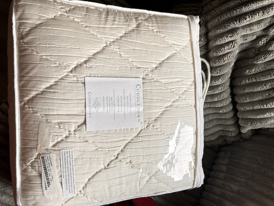 Manta edredón de plumón Cuddledown diamante arrugado marfil doble Foto 1 de 4