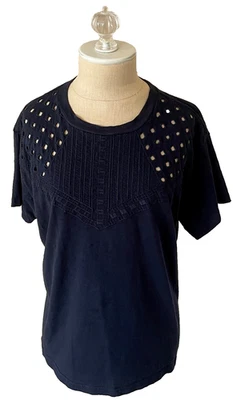 Camiseta J.CREW FEMININA Broderie bordada recorte diamante M azul marinho K7722 - Imagem 1 de 4