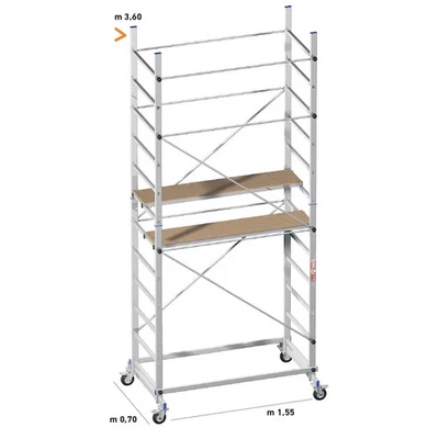 IMPALCATURA PONTEGGIO TRABATTELLO SCALA ALLUMINIO ZEUS MARCHETTI H 3,6 M 4 RUOTE - Immagine 1 di 2