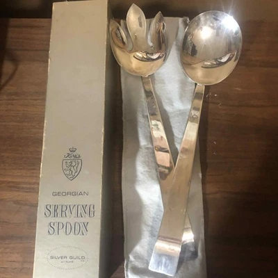 Juego de tenedor y cuchara para servir georgiana Kirks de colección 13" Silver Guild A-1 plato Inglaterra Foto 1 de 3