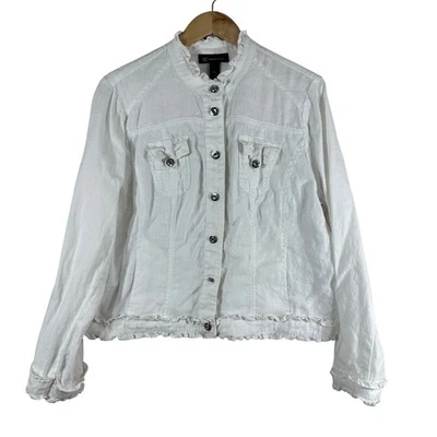 Chaqueta para mujer INC International Concepts blanca 100 % lino boho con volantes talla XL Foto 1 de 4