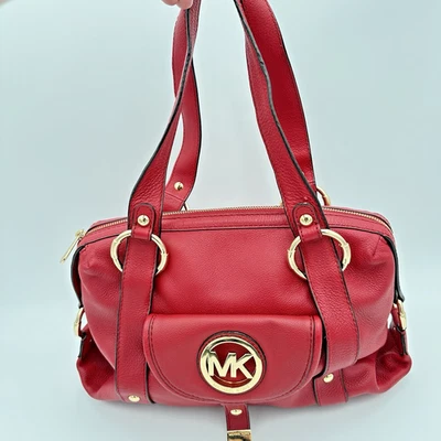 Michael Kors RED Leather Fulton Satchel Bag Tote - Image 1 of 4