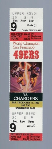 DAN FOUTS 444 YARDS 5 TDs - 1982 NFL CHARGERS @ SF 49ERS FULL FOOTBALL TICKET Cover