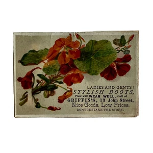Victorian Advertising Trade Card Griffin's 13 John Street NJ Boots Red Flowers - Bild 1 von 4