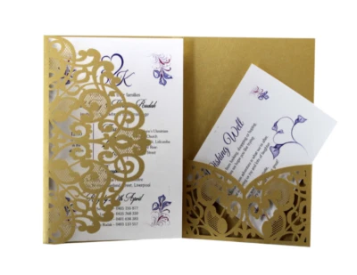 Tarjeta de invitación de fiesta de boda cortada con láser de 10 piezas cumpleaños compromiso saludo confirmación de asistencia Foto 1 de 4