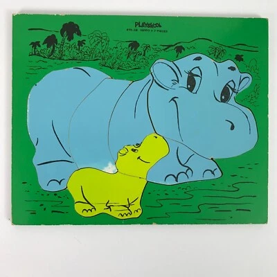 Playskool Vintage HIPPO Wooden 7 Pieces Puzzle Heavy Jigsaw Preschool COMPLETE - Image 1 of 2