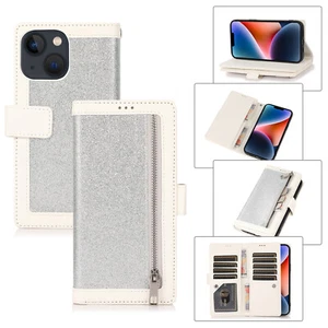 Bling Glitter Zipper Wallet Stand Case For iPhone 11 12 13 14 15 16 XS 6 7 8+ - Picture 1 of 70