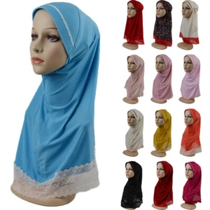 Muslim Kids One Piece Amira Instant Hijab Shawls 6-12Y Girls Turban Wrap Scarf - Picture 1 of 28