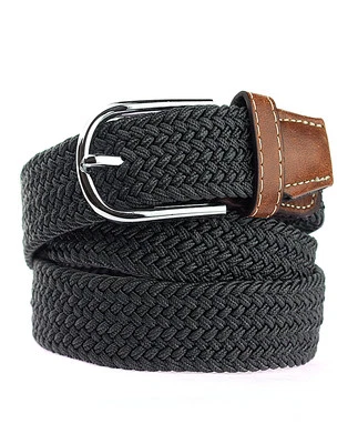 Cinturón elástico tejido trenzado elástico con incrustación marrón con hebilla de metal redondeado NYFASHION101 Foto 1 de 3