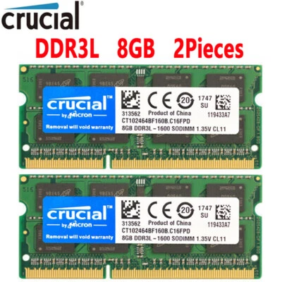Crucial DDR3L 16GB 2 x 8GB 1600 MHz PC3L-12800 Laptop RAM Sodimm Memory 1.35V - Image 1 of 4