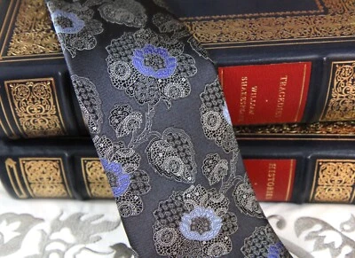 ZEGNA FLORAL TIE - CHARCOAL & BLUE - NEW IN PLASTIC WITH TAG - FREE BOXED SHIP - Image 1 of 4