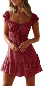 Sommerkleid in Weinrot mit Blumenmuster "L" - Elegant, High Waist, Minikleid - Bild 1 von 2