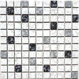 Keramikmosaik weiß grau Boden Wand Dusche Küche WC Spiegel Art:WB18-0307|1 Matte