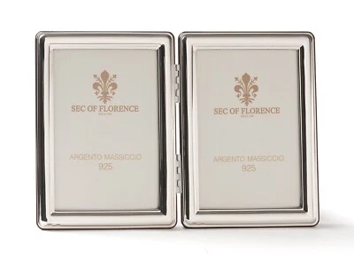 DOPPIA CORNICE PORTAFOTO in ARGENTO MASSICCIO 925 con legno  6x9x2 * 7370 DOPPIA - Immagine 1 di 4
