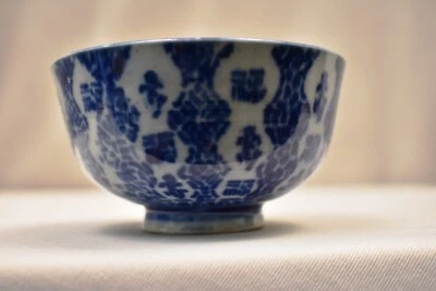 Bol À Riz Vintage Japonais En Porcelaine Gohan Bleu Et Blanc 1900C - Photo 1/4