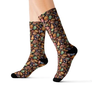 Watercolor Pumpkin and Candy Halloween Socks - Picture 1 of 13