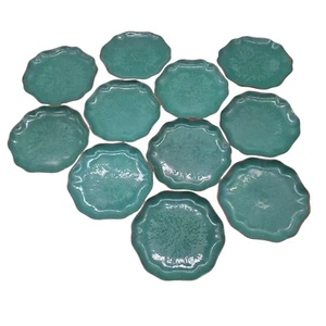 Antique Chinese Lily Pad Tea Plate Green Enamel Glaze Yixing Clay Pottery - Picture 1 of 15