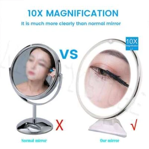 10x Magnifying Makeup Cosmetic Beauty Bathroom Mirror with LED Light 360° Spin - Picture 1 of 12