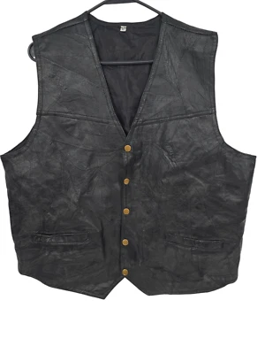 Hunter’s Ridge Size XL Mens Leather Vest Black Snap Up Patchwork NWT - Image 1 of 4