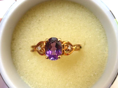 Anillo Estate de diamantes amatista de oro rosa macizo de 10k, tamaño 6,75, total 3 gramos Foto 1 de 4