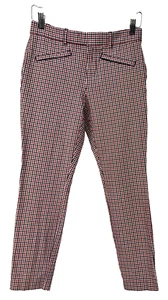GAP SIGNATURE Skinny Ankle Pants 4 Red/Black/White Plaid Front Zipped Pockets - Picture 1 of 7
