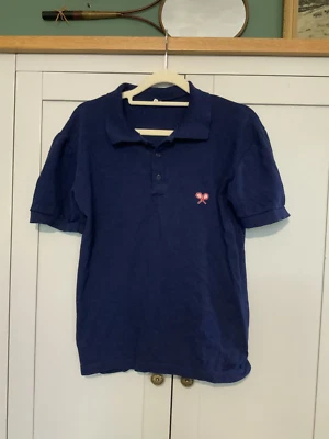 Vintage 1990's Womans blue polo with red tennis rackets crossover size S VGC - Image 1 of 3