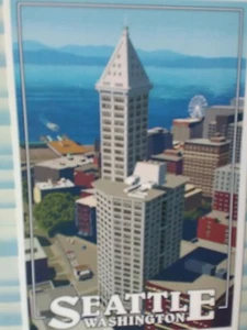 VINTAGE CHROME POST CARD AERIAL VIEW OVER SMITH TOWER SEATTLE WASHINGTON - Picture 1 of 9
