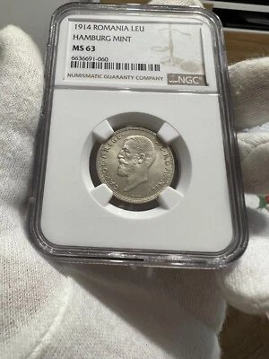 1 Leu 1914 Hamburg mint, Silver, Romania NGC MS63 - Image 1 of 4