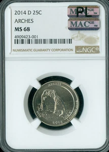 2014 D ARCHES QUARTER NGC MS68 PQ MAC PL & FINEST SPOTLESS .  - Picture 1 of 2