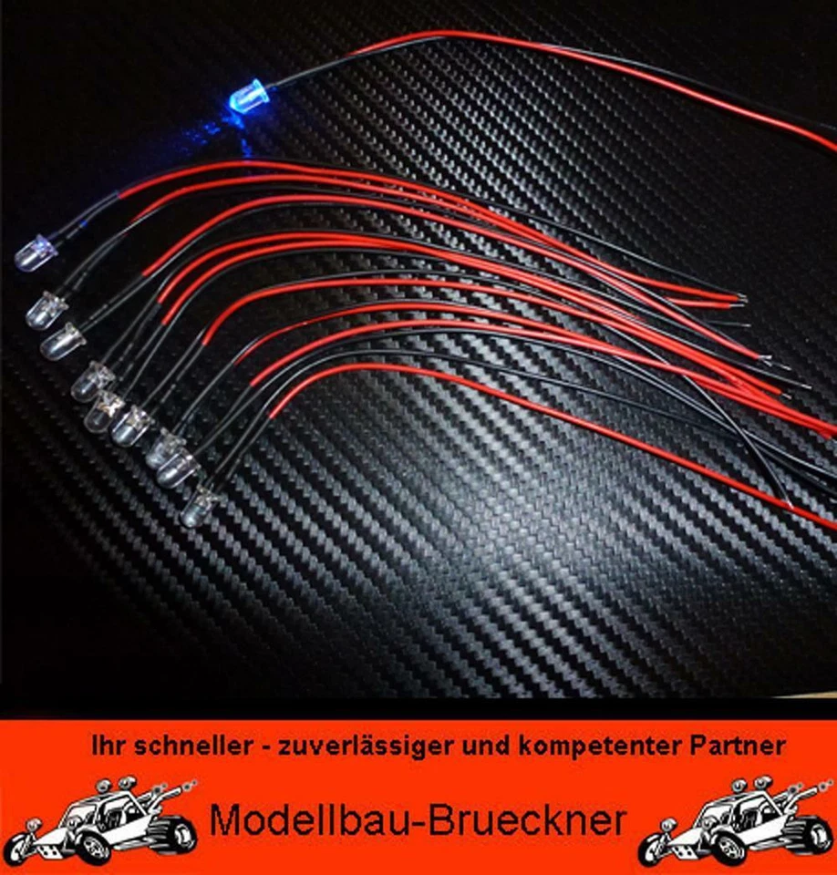 10 Stück LED 3 mm BLAU 6 Volt fertig verlötet Beleuchtung für Ihr RC-CAR Boot  - Bild 1 von 1