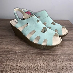 Skechers Suede Peep Toe Slingback Wedges Stylin Mint 9.5 Wide Fit - Picture 1 of 9