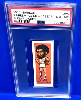 Nabisco Sugar Daddy 1974 Kareem Abdul Jabbar #25 PSA 8 casi nuevo centrado NBA HOF Foto 1 de 2