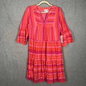 GOA Dress Womens Small Pink Linen Coverup Ruffle Tireed Western Resort Boho - Picture 1 of 9