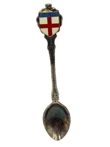 Vintage England Souvenir Spoon With Enamel Red Cross Shield Design Silver-Plated - Picture 1 of 4