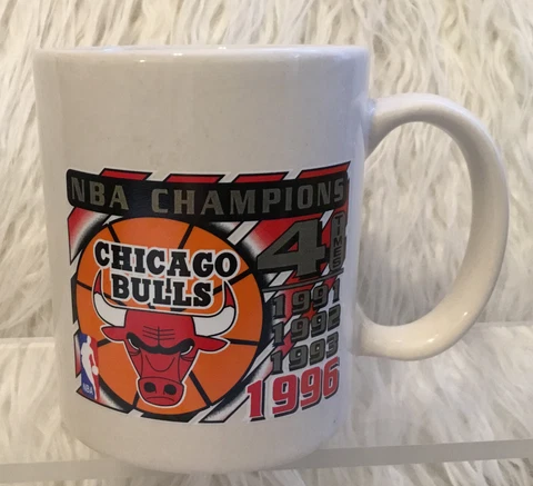 VTG NBA Chicago Bulls Coffee Mug 96 -4 Time Champions Michael Jordan Cover