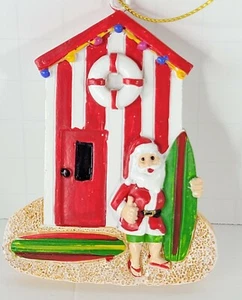 LIfeguard Santa Ornament With Surfboard Resin 3" - Picture 1 of 6