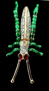 KENNETH J LANE KJL CRYSTAL ENAMEL GRASSHOPPER BROOCH PIN AMAZING!!!! 3.5" NIB - Picture 1 of 8