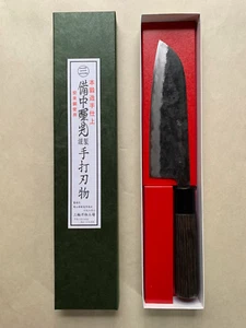 Coltello Miwa Hamono Bicchu Terumitsu Blu #1 Santoku Nakiri 165mm Legno di Castagno - Foto 1 di 13