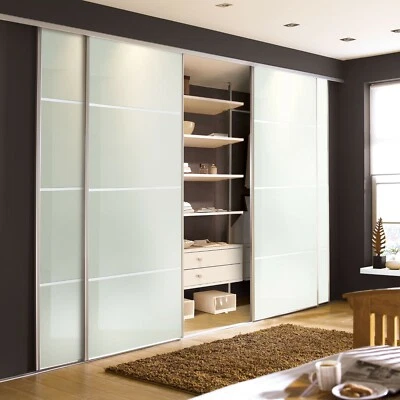Spacepro 4 Door Artic White Glass 4 Panel Sliding Wardrobe H2260mm x W2998mm - Image 1 of 2
