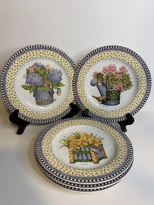 Vintage Sakura Debbie Mumm Spring Bouquet Salad Plates Country Flowers Set of 5 - Picture 1 of 12