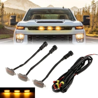 3 luces de circulación LED ámbar ahumado parrilla delantera para camioneta Chevy Silverado 1500 Foto 1 de 4