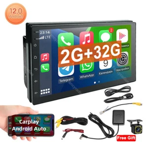 2 Din 7" Car Stereo Apple CarPlay Android 12.0 Radio Bluetooth WiFi GPS NavI+CAM - Picture 1 of 12