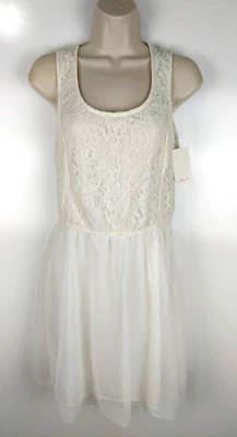 全新带标签 Frenchi 女式蕾丝叠层连衣裙,尺寸 L,无袖象牙色尼龙混纺 — 第 1/4 张图片