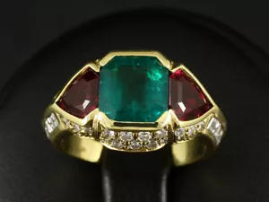 Smaragd Rubin Brillant Ring ca. 5,42ct 750/- Gelbgold DeGEB-Expertise 20.500,- € - Bild 1 von 1
