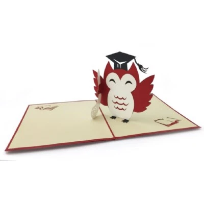 Carol Wilson Fine Arts E1 5x7" Pop Up Laser Cut Greeting Card - Graduation Owl - Image 1 of 3