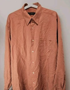 Vintage Bugatchi Uomo Shirt Mens L Large Orange Long Sleeve Chest Pocket Dress - Picture 1 of 6