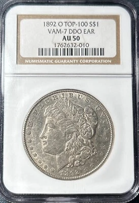 Dólar Morgan 1892-O NGC AU50 VAM-7 DDO oreja Foto 1 de 4