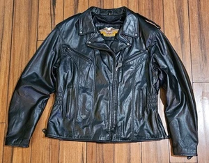 Vintage Harley Davidson Motorcycle Leather Jacket Womens Large Black Genuine - Picture 1 of 12