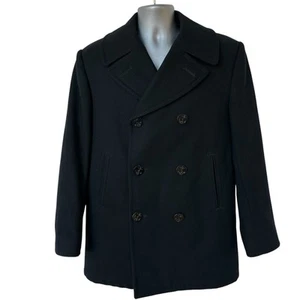 DSCP By Sterlingwear of Boston Peacoat US Navy Black Wool Coat Men's Size 42R - Picture 1 of 10