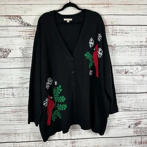 Womens Woman Within Black V Neck Button Front Cardigan Holiday Cardinals Sz 4X - Picture 1 of 8